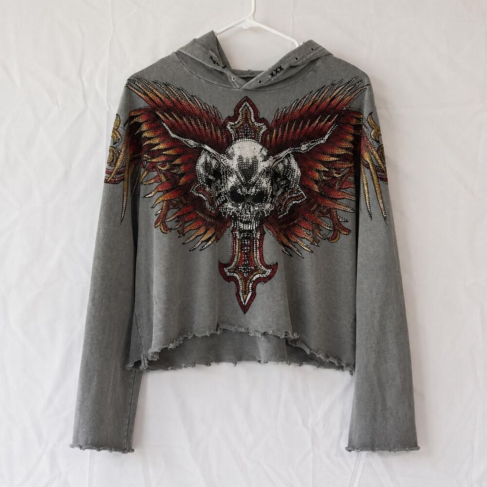 Affliction Distressed Rhinestone Hoodie